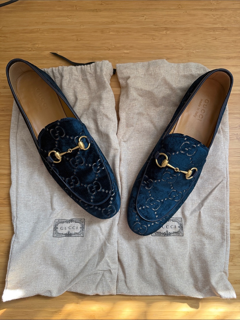 Gucci Navy Velvet Horsebit Loafers